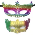 Kleurrijke carnaval masker set, kanten masker en lasersnit masker voor feest. - Vosmasker Set (Groen Goud Paars) / 2-delige set