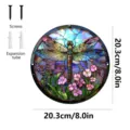Placa colgante redonda de vidrio tintado libélula con flores y tornillos decoración jardín - Libélula (JSTY106)