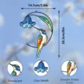 Close-up detail of metal hummingbird wall hanging, showing double-sided glass craft. - JSTY362