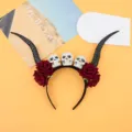 Diadema de Cuernos de Diablo Steampunk Gótico Cuernos Negros Rosas Rojas Oscuras Cráneo Halloween - Estilo Cuerno de Antílope Rosa Calavera