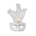 Witte Venetiaanse masker met veren en pailletten voor Halloween feest kostuum accessoire. - Wit