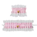 Lolita kant ruffle armband en choker set met schattige roze strikjes en gouden bellen. - Lolita Kant Armband / Roze