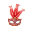 Rode veren masker voor volwassenen, Venetiaans halfgelaat oogmasker voor feest en party. - Rood