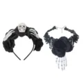 Gotische Halloween zwarte roos schedel haarband en kanten choker set voor feestje. - Eén maat / Zwart A