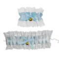 Charmante Lolita witte kant en lichtblauwe lint pols manchet met gouden belletje - Lolita Kant Armband / Blauw