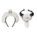 Set van schedel roos haarband en zwarte kanten choker halsketting voor het griezelfeest. - Eén maat / Wit