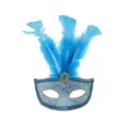 Blauwe veren masker voor feestje, halve gezicht strass Venetiaanse oogmasker erg stijlvol. - Blauw
