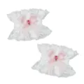 Witte kant polsmanchet set met roze strik en kristallen strasssteentjes voor feestjes. - Wit Kant Roze Strik B