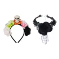 Gotische Halloween haarband choker set met schedel botten en rozen voor cosplay feestjes. - Eén maat / Veelkleurig