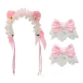 Schattige Lolita roze kattenoor haarband en strik haarspelden set met kant en belletjes meisje. - Set / Roze