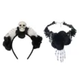 Gothische Halloween horror haarband en choker set met doodskop en rozen voor cosplay feest. - Eén maat / Zwart B