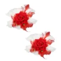 Rode roos kant veer polsband accessoire voor Halloween feest, gotisch maskerade kostuum rekwisiet. - Wit Kant Rode Rose
