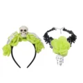 Halloween gothisch groene roos schedel hand haarband en zwarte kant choker cosplay feest - Eén maat / Groen