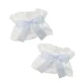 Witte kant polsmanchetten met lichtblauwe satijnen strik schattig kostuum accessoire - Wit Kant Blauwe Strik
