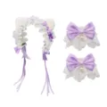 Lolita kattenoor haarband enstrik haarspelden set, schattige kanten haaraccessoires voor dames. - Set / Paars