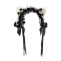 Lolita gotische kattenoor hoofdband met zwarte kanten strik en belletjes haar accessoire - Hoofdband / Zwart Wit