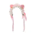 Roze Lolita kattenoor haarband met kant, schattige lintjes en belletjes voor cosplay feesten. - Hoofdband / Roze