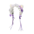 Lolita kattenoor haarband met witte kant, paarse strikken en linten voor feestelijke outfit. - Hoofdband / Paars