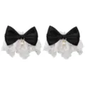 Lolita gothisch kant strik pols manchet parel hanger zwart wit armband accessoire - Polsband / Zwart