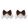 Lolita kant polsmanchetten met bruine strik en elegante parelhangers schattig leuk - Polsband / Bruin