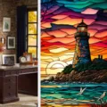 Buntglas Fensterfolie Sonnenuntergang Leuchtturm statische PVC Fensteraufkleber Dekoration - BL128 / 45*100cm Rein Mattiert