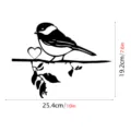 Detailed view of the metal bird on tree branch garden stake with clear dimension measurements. - JSTY012