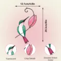 Stained glass hummingbird wall hanging detail showing size, translucent look and double-sided color. - JSTY367