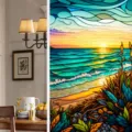 Buntglas Fensterfolie mit lebendigem Sonnenuntergang Strand Design, statische PVC Folie, abziehbar. - BL130 / 45*100cm Rein Mattiert