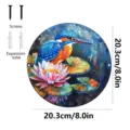 Round metal decorative hanging sign featuring kingfisher and lotus design with screws 20.3cm - Kingfisher and Lotus (JSTY112)