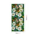 Decorative stained glass window film featuring elegant white flower and green leaf patterns. - SMBL352