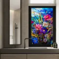 Floral stained glass window film static cling removable decorative privacy sticker for home. - BL157 / 45*100cm Pure Frosted