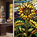 Sunflower stained glass window film, static cling PVC removable decorative sticker for home glass. - BL132