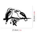 Metal kookaburra bird garden stake silhouette detail view and product dimensions - JSTY024