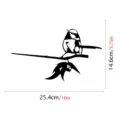 Metal bird garden stake detail showing dimensions of 25.4x14.6cm, black silhouette design. - JSTY026