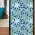 Película para ventanas estática esmerilada decorativa con diseño de hojas verdes vintage. - BL100 / 45x100cm