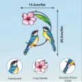 Metal stained glass bird flower wall hanging ornament detail view crisp colors translucent - JSTY376