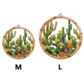 Wooden frame cactus wall decor round botanical hanging art size M and L for home room - MZ-JSTY1003 / Size M