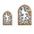 Wooden arched bird berry wall hanging size chart, M and L size dimensions for home decor. - MZ-JSTY1008