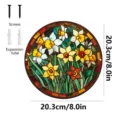 Stained glass style daffodil metal hanging plaque round wall decor for indoor and outdoor use - Daffodil (JSTY124)