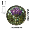 Placa colgante redonda de metal para jardín con diseño de flor morada vitral 20cm. - Cardo (JSTY125)