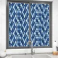 Retro blauwe ruit raam privacy folie, statische matte glassticker voor huisdecoratie. - BL111