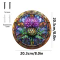 Colgante de pared redondo de metal tipo vidriera con diseño de flor de cardo violeta, 20.3cm. - Cardo (JSTY123)