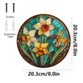 Placa de pared redonda de metal con narcisos, estilo vidriera de 20 cm decoración con tornillos. - Narciso (JSTY122)