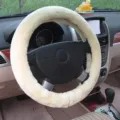 Plush car steering wheel cover, soft warm winter auto interior steering wheel protector beige. - Beige