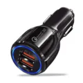 Close-up detail of dual USB car charger port view, showing orange ports and LED indicator. - Standard 3.1A Car Charger / Black