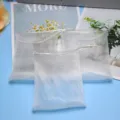 White mesh soap foaming net bag with drawstring portable exfoliating pouch for facial cleansing shower. - Approx. 9x11cm / White Rope