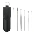 Stainless steel ear pick set with portable black leather pouch, professional ear cleaning tools. - Black Leather Set