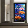 Colorful floral stained glass window film, decorative privacy glass sticker for home bathroom. - BL158 / 45*100cm Pure Frosted
