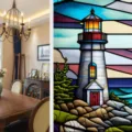 Stained glass window film vintage lighthouse design removable static PVC privacy sticker. - BL117