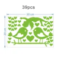 Autocollant mural lumineux ange romantique oiseaux cœur 39pcs décoration de maison - Combinaison Bébé Ange(3642) / Ensemble de 39 pièces / Vert